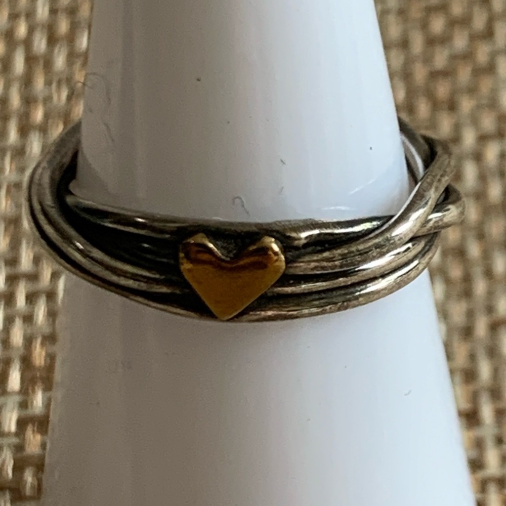 Sterling Silver 925 Twisted Copper Heart Ring